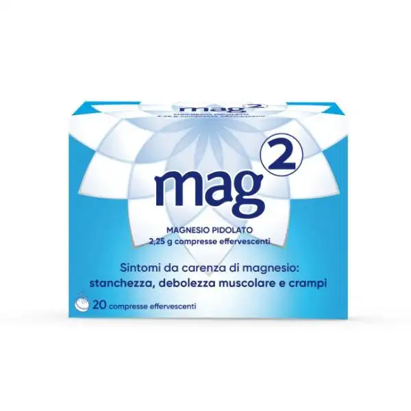Mag 2 Magnesio Pidolato per Stanchezza e Debolezza Muscolare, 20 Compresse Effervescenti