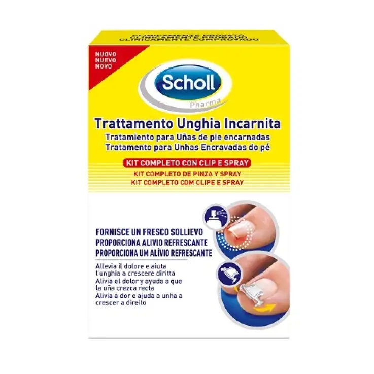 SCHOLL KIT TRATTAMENTO UNGHIA INCARNITA CONTENENTE SPRAY NEBULIZZATORE RINFRESCANTE 22 ML, COLLA PER UNGHIE 8 G, 10 CLIPRADDRIZZA UNGHIA