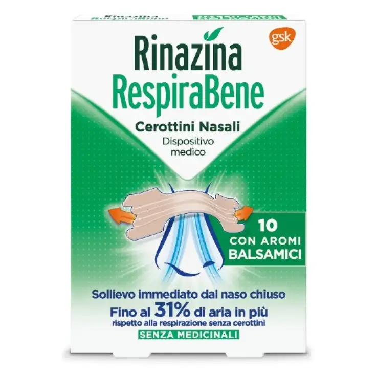 RINAZINA RESPIRABENE CEROTTI NASALI CON AROMI BALSAMICI CARTON 10 PEZZI
