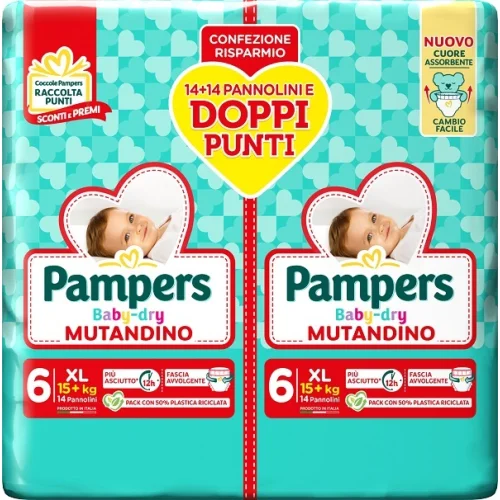 PAMPERS BABY DRY MUTANDINO TAGLIA 6 XL - 15+KG PACCO DOPPIO 28 PANNOLINI
