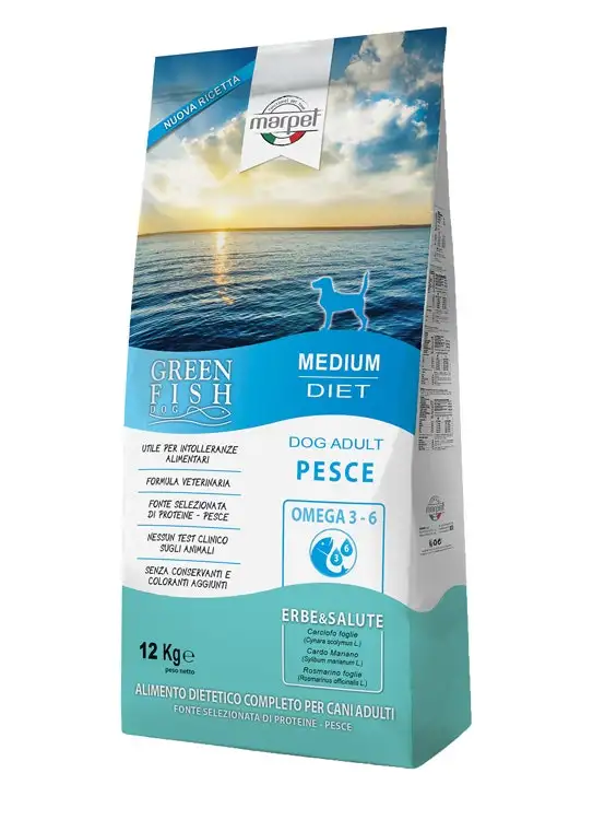 Marpet Greenfish Pesce Cibo Secco Per Cani Adulti Taglia Medium Sacco 12Kg