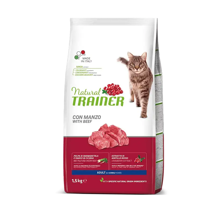 Natural Trainer Crocchette Con Manzo Per Gatti Adulti Sacco 1,5kg