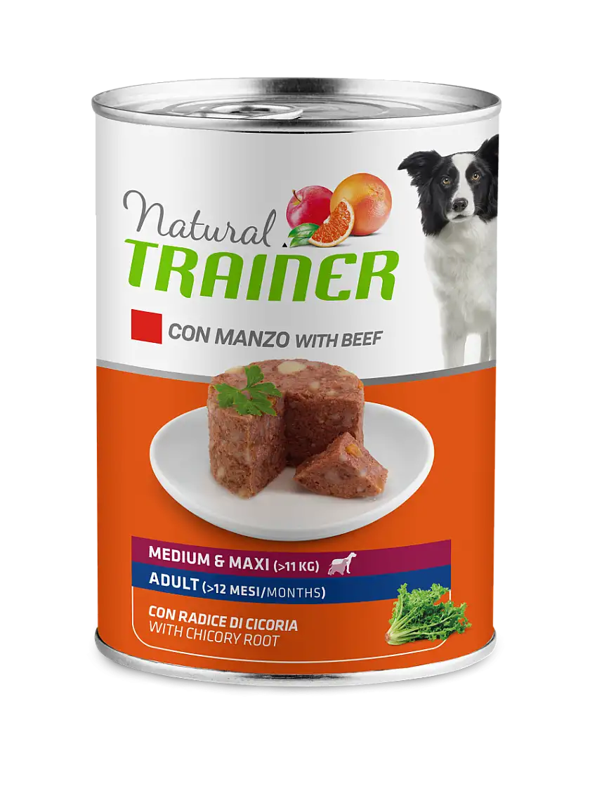 Natural Trainer Cibo Umido Manzo/Riso Per Cani Adulti Taglia Media/Grande Lattina 400g