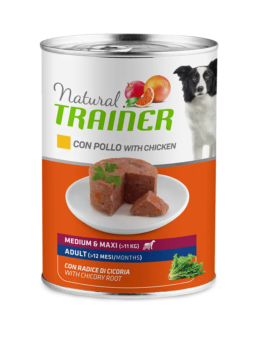 Natural Trainer Cibo Umido Pollo/Riso Per Cani Adulti Taglia Media/Grande Lattina 400g