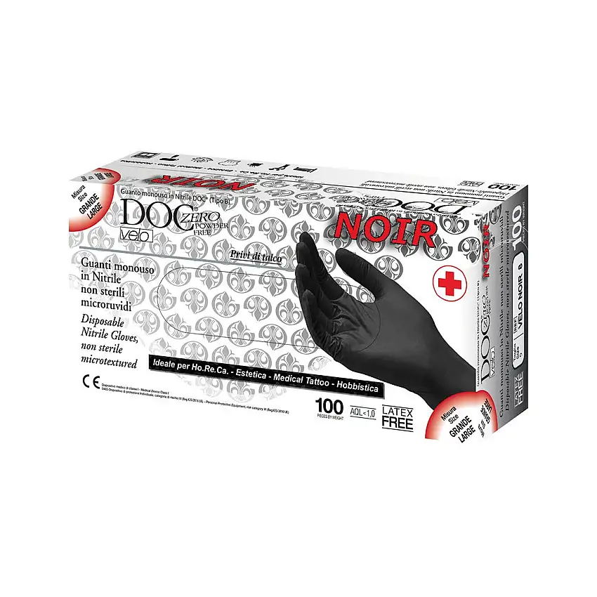 Guanto Nitrile Non Sterile Superficie Microruvida No Talco Colore Nero Taglia Large 100 Pezzi