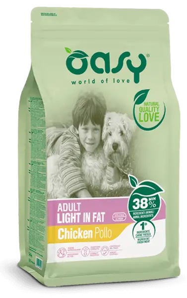 Oasy Dry Cane Adult Light In Fat Crocchette Di Pollo Per Cani Adulti Sovrappeso Sacco 12kg