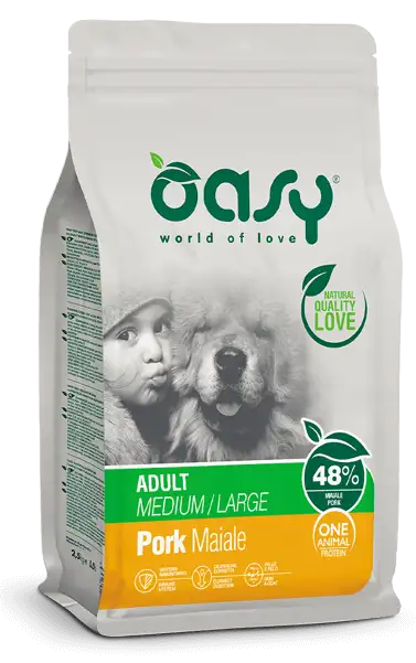 Oasy Dry Crocchette Di Maiale Per Cani Adulti Taglia Media/Grande Sacco 12kg
