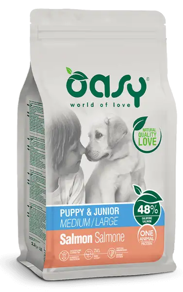 Oasy Dry Monoproteico Crocchette Al Salmone Per Cuccioli Taglia Media/Grande Sacco 12kg