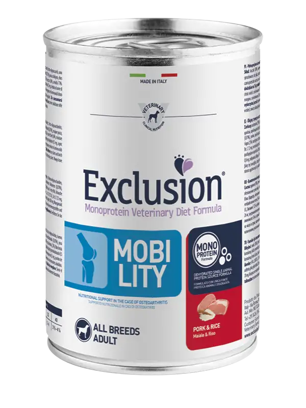 Exclusion Veterinary Diet Formula Mobility Maiale/Riso Lattina 400gr