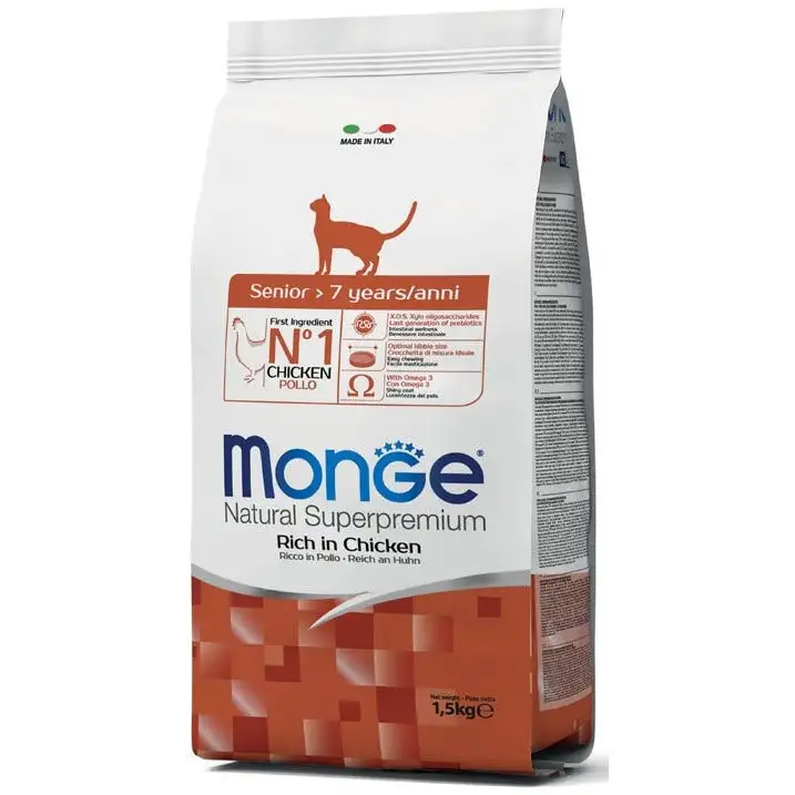 Monge Ricco Di Pollo Cibo Secco Gatti Adulti EtÀ Oltre 7 Anni Sacco 1,5 Kg