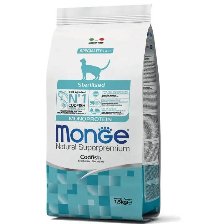 Monge Merluzzo Monoprotein Cibo Secco Gatti Adulti Sterilizzati Sacco 1,5 Kg