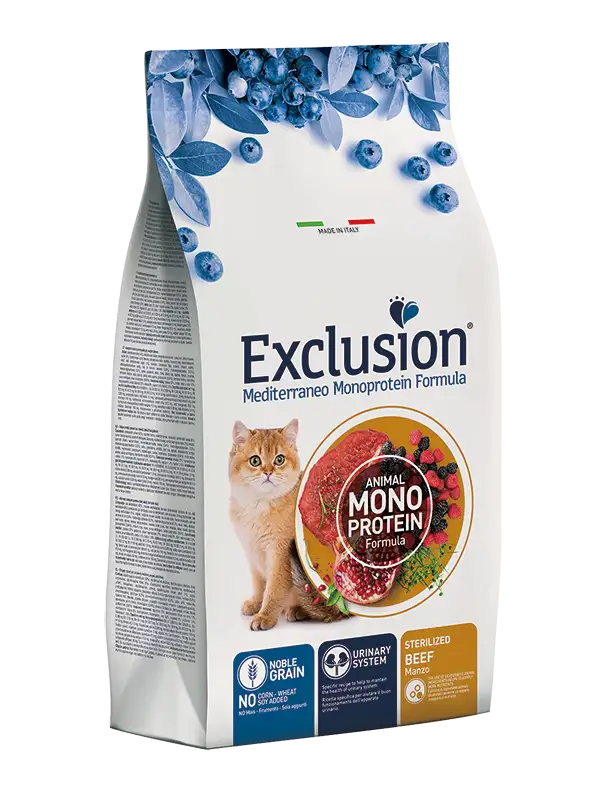 Exclusion Mediterraneo Monoprotein Noble Grain Crocchette Manzo Per Gatti Sterilizzati 300g