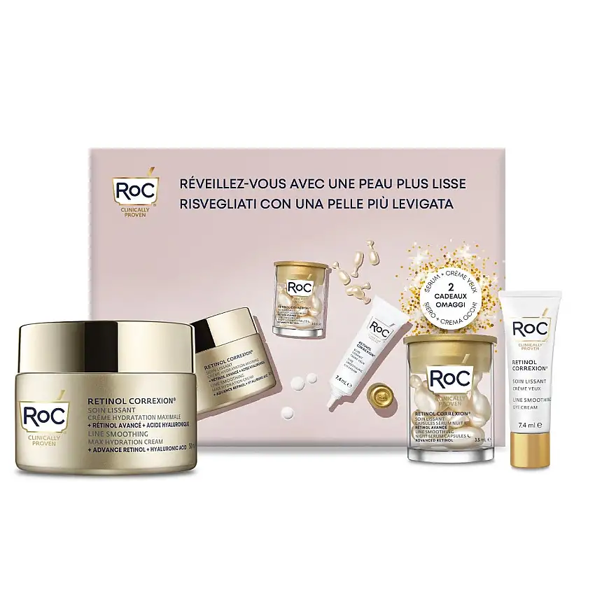 Roc Cofanetto Retinol Correxion Line Smoothing Crema Viso 50ml + Contorno Occhi 7,4ml + Siero Notte 10 Capsule