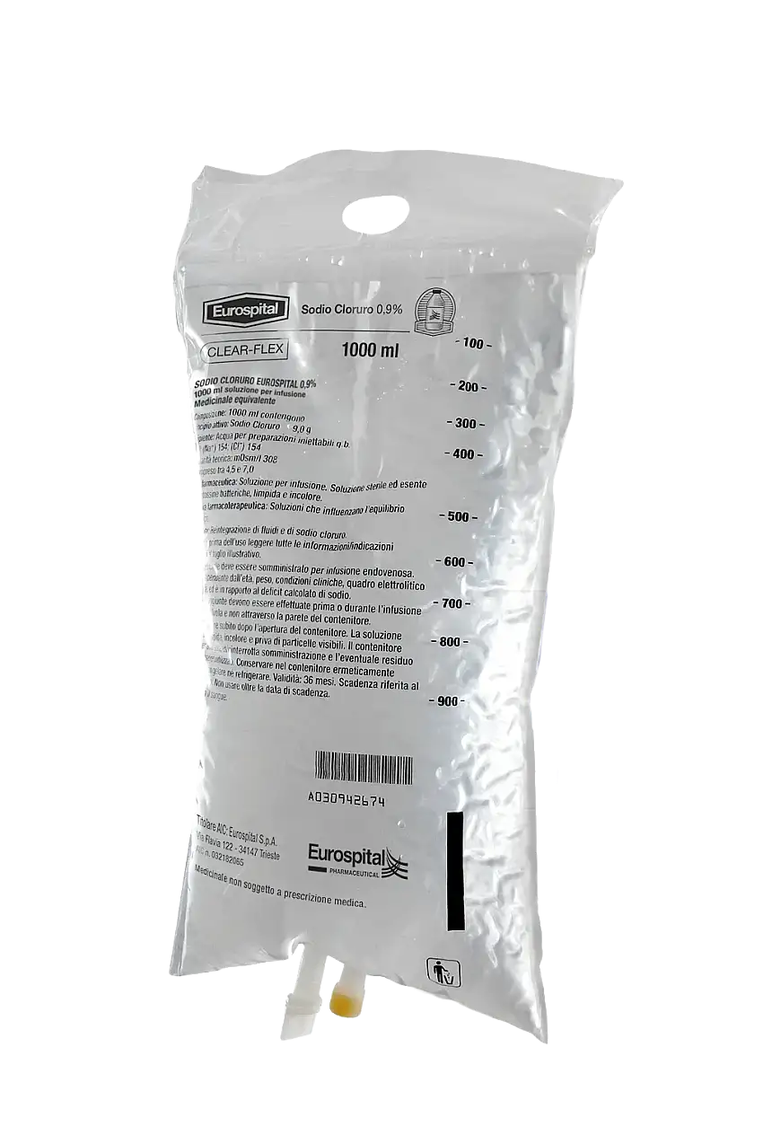 SODIO CLORURO EUROS 0,9% SOLUZIONE PER INFUSIONE 1 SACCA CLEAR-FLEX DA 1.000 ML