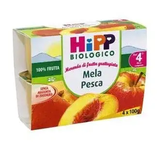 HIPP BIO MINI DESSERT MELA PESCA 4 VASETTI X 100 G SENZA ZUCCHERI AGGIUNTI E SENZA GLUTINE