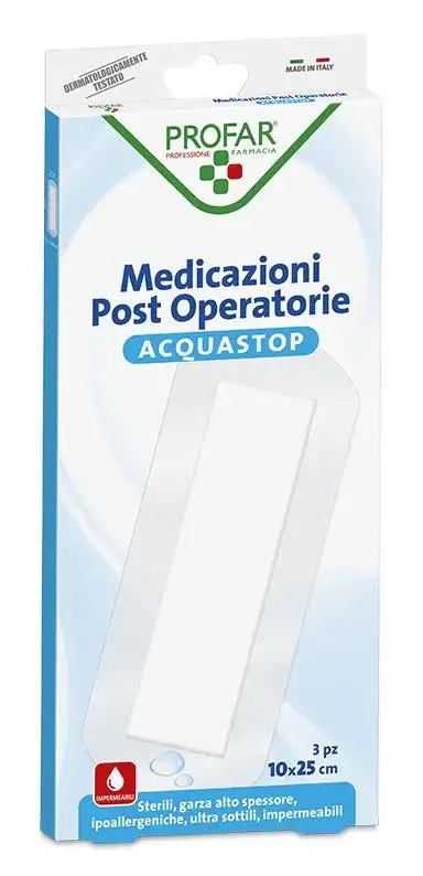 ACQUASTOP MEDICAZIONE POST OPERATORIA PROFAR MED 10X25 CM 3 PEZZI