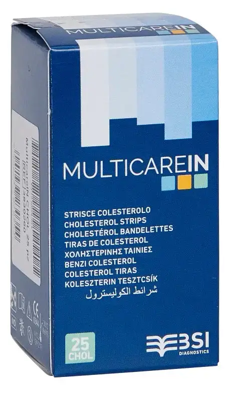 TEST COLESTEROLEMIA MULTICARE IN COLESTEROLO IN STRISCE CON ASPIRAZIONE CAPILLARE 25 PEZZI