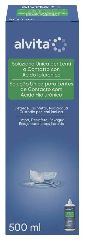 SOLUZIONE UNICA LENTI A CONTATTO CON ACIDO IALURONICO ALVITA 500 ML
