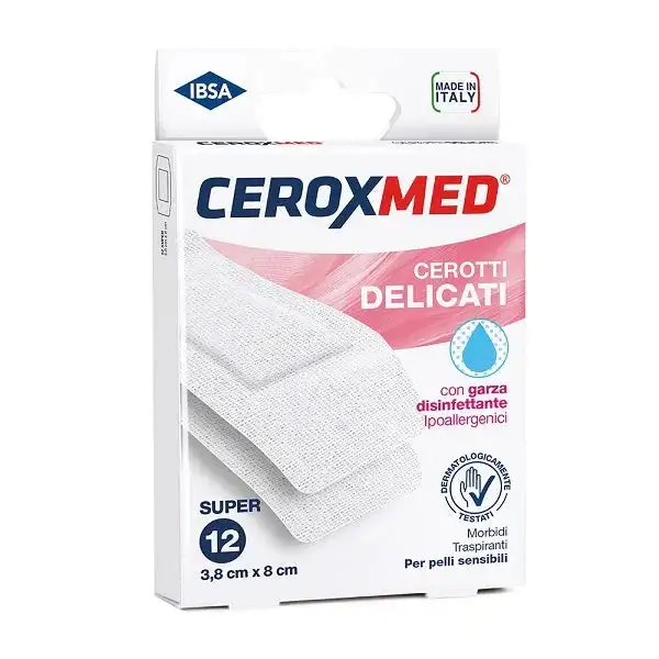 CEROTTI DELICATI CEROXMED CON GARZA DISINFETTANTE IPOALLERGENICI PER PELLI SENSIBILI SUPER 3,8X8CM 12 PEZZI