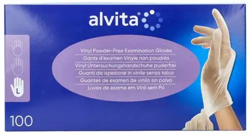 GUANTI DA ISPEZIONE ALVITA IN VINILE SENZA TALCO L 100 PEZZI