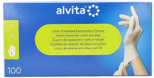 GUANTI DA ISPEZIONE ALVITA IN LATTICE TALCATI L 100 PEZZI