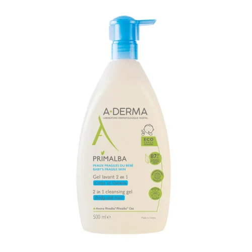 A-Derma Primalba Gel Lavante 2 in 1 Corpo e Capelli 500 ml - Per la pelle fragile e delicata dei neonati e dei bambini