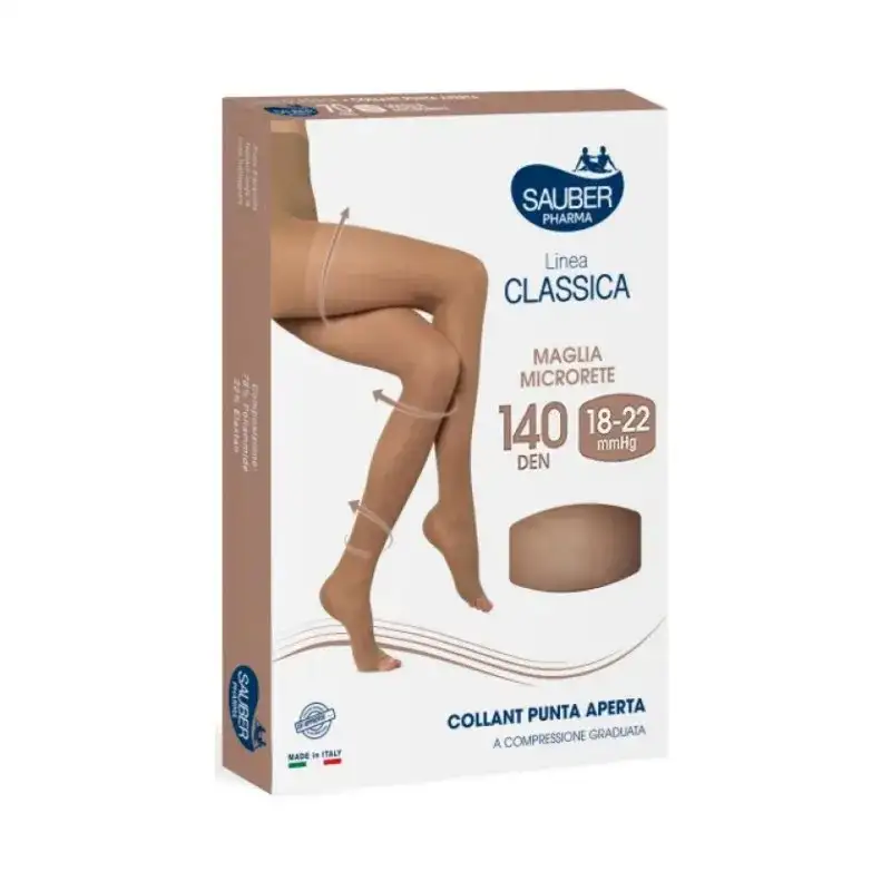 Sauber linea classica 140 den - collant punta aperta maglia microrete (18-22 mmhg) - taglia 4 neutro/beige