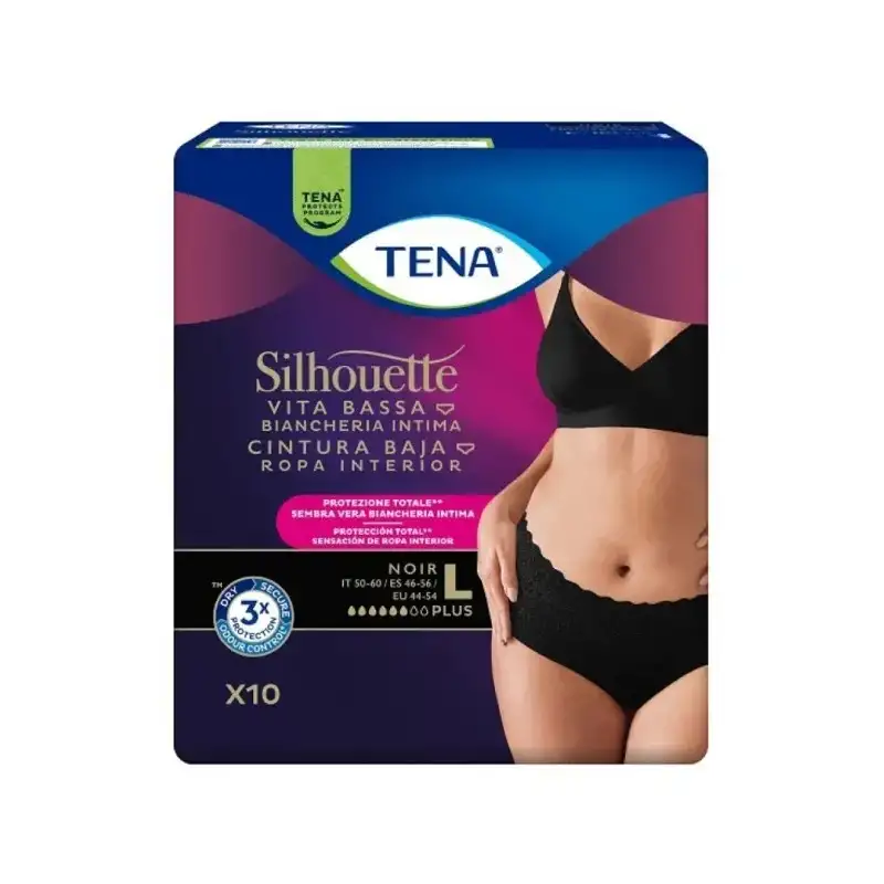 Tena silhouette noir - 10 mutandine assorbenti a vita bassa assorbenza plus taglia l nero